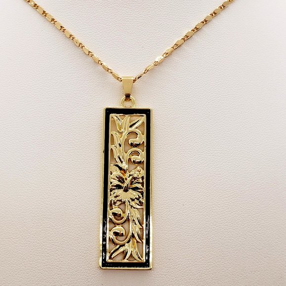 Hibiscus Fern Vertical Necklace - Picture 1 of 3